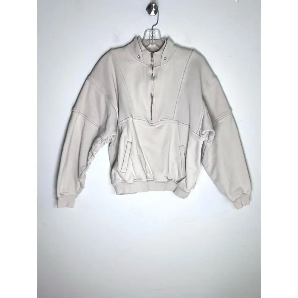 Joah Brown Retro Half-Zip Pullover Oversized Sweater Sandy Ecru Sz S/M